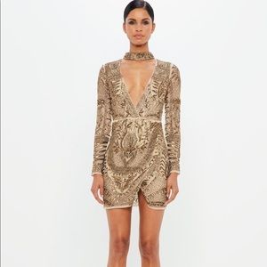 Missguided gold choker neck embellished wrap dress